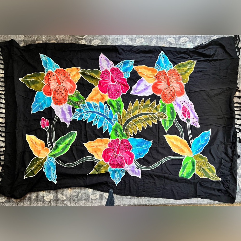 Positive Vibes floral cut out vibrant Hawaiian sarong wrap scarf